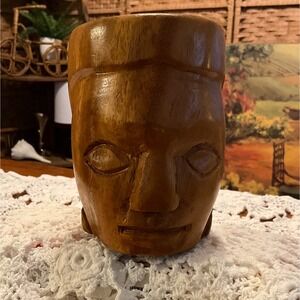 Vintage Wooden Face Mug Tiki Style Head‎ Cup Made in Phillipines